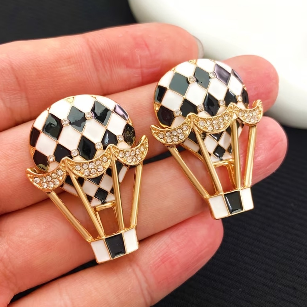 Mackenzie Elegant Gold and Black Hot Air Balloon Earrings - Picture 2 of 7